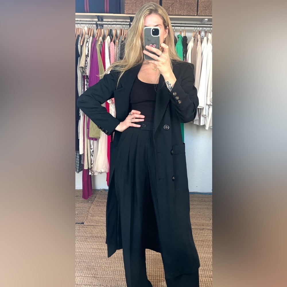 Vintage Louis Feraud Double Breasted Lightweight Wool Black Trench Coat Jacket - Picture 3 of 15